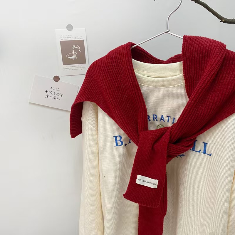 K109 Korean purchasing knitted small shawl split female outer wear solid color shoulder knotted false collar wool