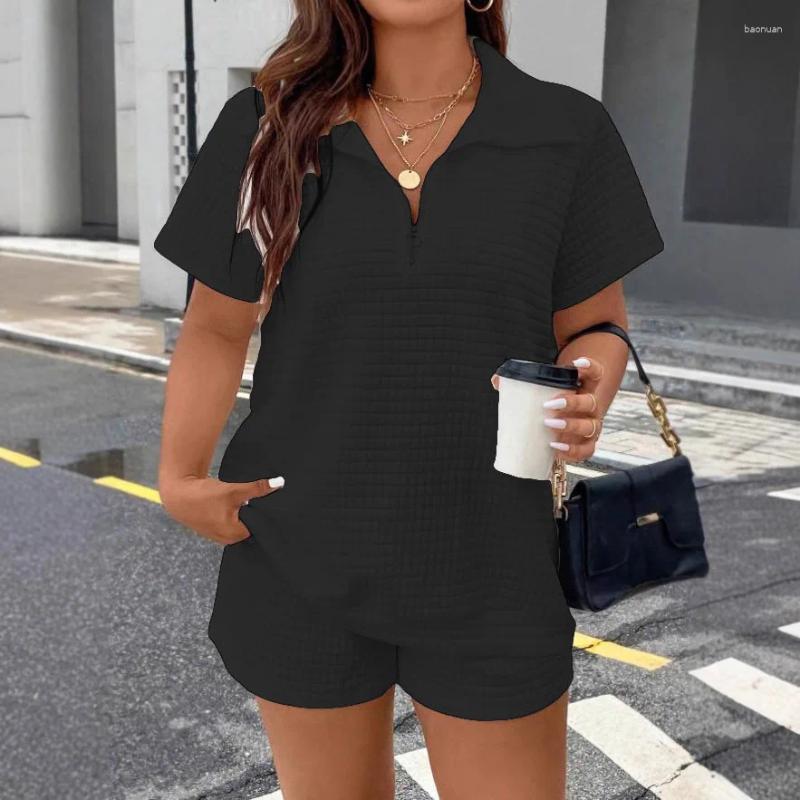 Womens Tracksuits Women Summer White Short Sleeve 2-piece Set Fashion Zippered T-shirt Top Shorts Casual Home Two Piece Woman Sports Suit