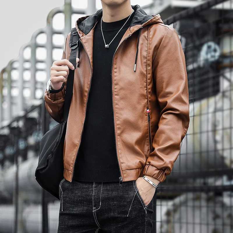 Fashion Mens New Hoodie Leather Jackets Autumn Casual Clothing Jacket Biker Motorcycle Slim Leisure Coats Windproof Warm 4XlT250311