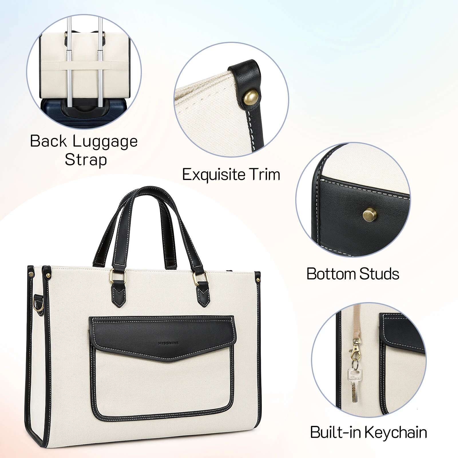 Missnine Women's Briefcase Tote Canvas Laptop 15.6 Inch Casual Work Shoulder ipad Bag Suitable for Travel Office