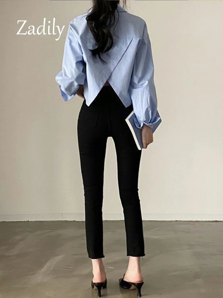 Zadily Spring Casual Long Sleeve Women White Shirt Korea Style Solid Button Split Woman Crop Tops Blouse Party Clothing 250310