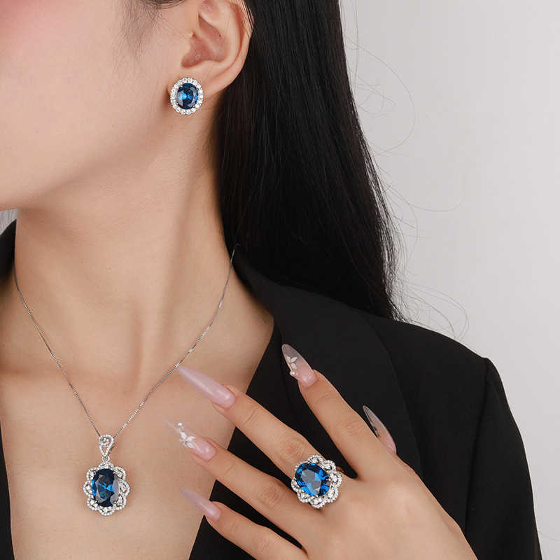 2024 new Zhuangsheng simulation blue pointed crystal egg shaped temperament set 13 * 18-10-12 W250312