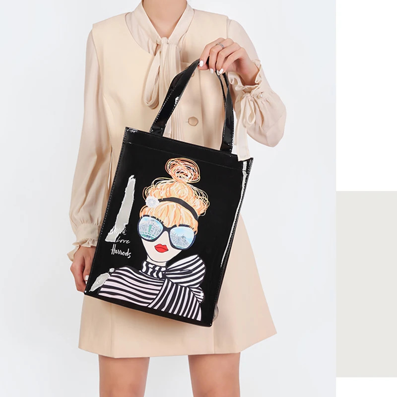 KOKOPEAS Fashion Graphic Tote Shopping Bag Reusable Waterproof PVC Shoulder Bag London Style Handbag Women Shopper Purse 250305