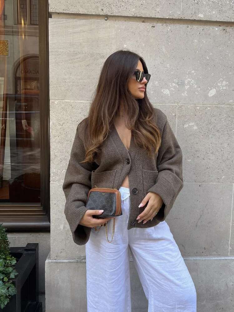 Solid Color V Neck Chic Woman Warm Cardigan Elegant Single Breasted Full Sleeve Sweater New Autumn Female Commuter Knitwear