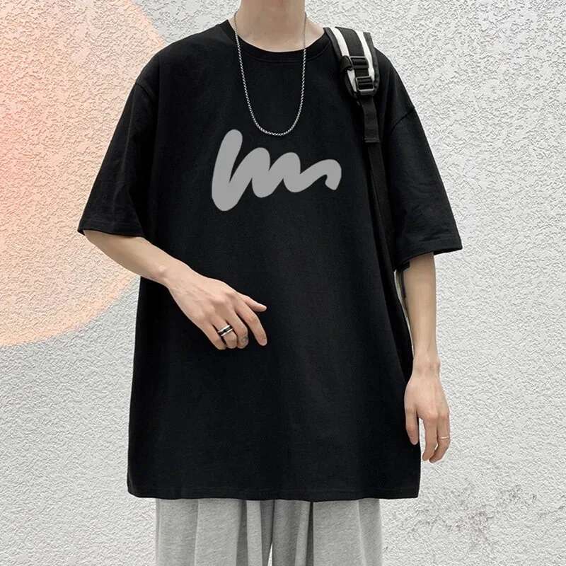 Men's Cotton Oversized T-Shirt Loose Tops Tshirts For Clothing Breathable Casual Pattern Short Sleeve Tees Streetwear Recommend