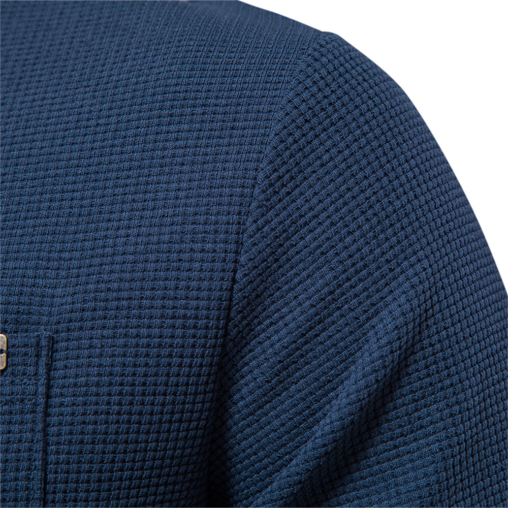 2025 Spring New European Waffle Long Sleeve Round Neck Men's Cotton T-shirt polo tracksuit