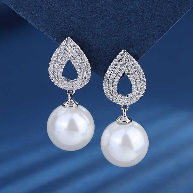 Zhuang Shengsheng copper bottom gold-plated inlaid mother of pearl Korean version fashionable and simple pearl set 14mm W250312