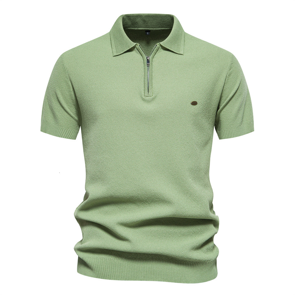 2025 summer versatile new collar knitted polo simple solid color trend European men's short sleeved t shirt tracksuit