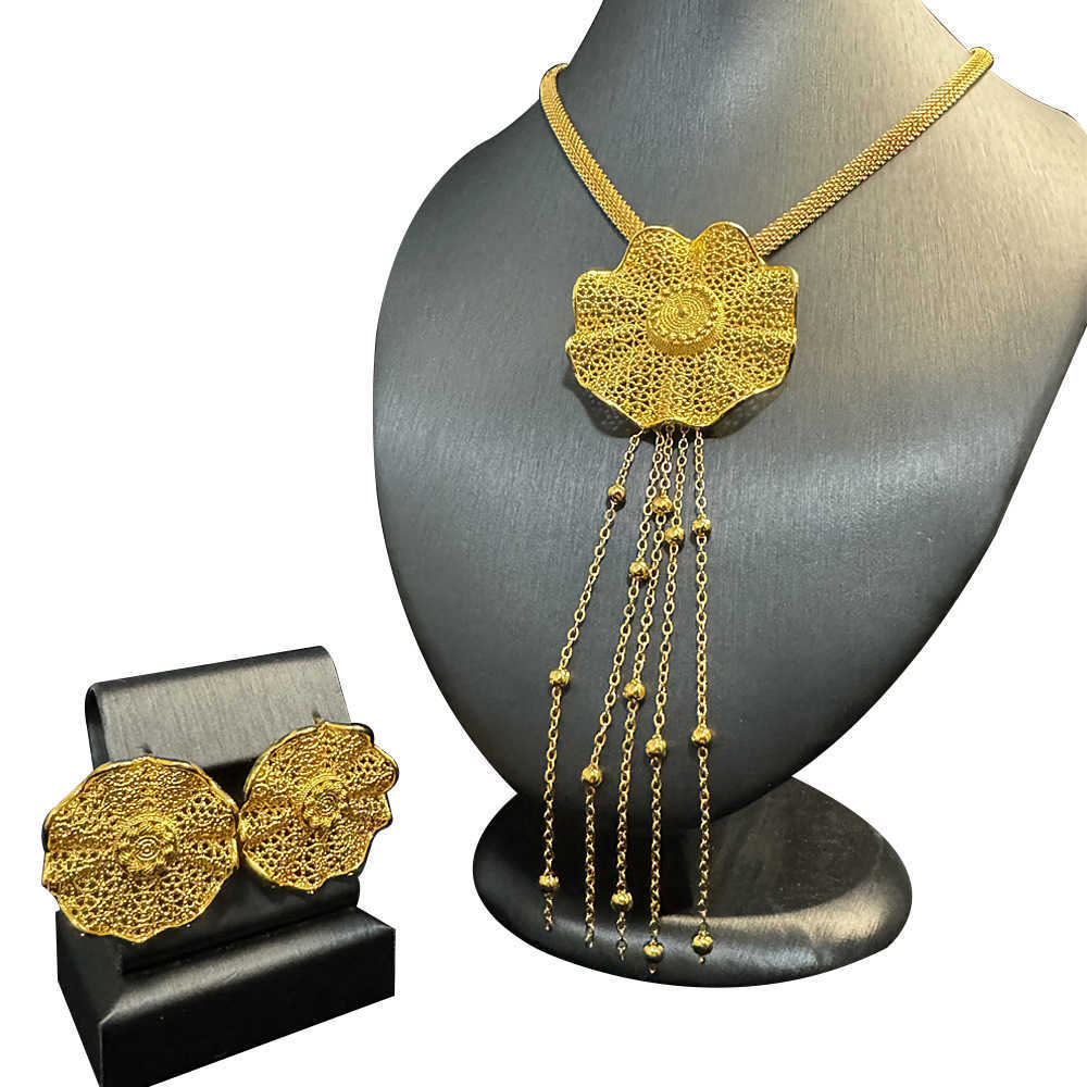 Hot selling recommendation Dubai 24k gold-plated womens jewelry set necklace bride necklace earrings two-piece set W250312