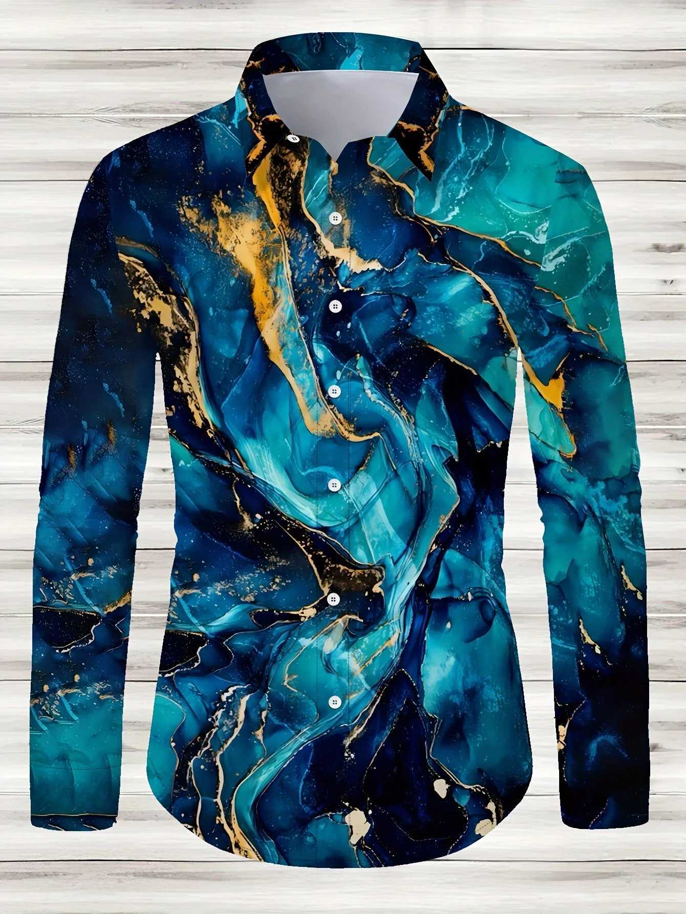 Mens Geometric Pattern Casual Button Shirt - Polyester Blended Collar Non Stretching Fabric Long Sleeve Shirt W250312