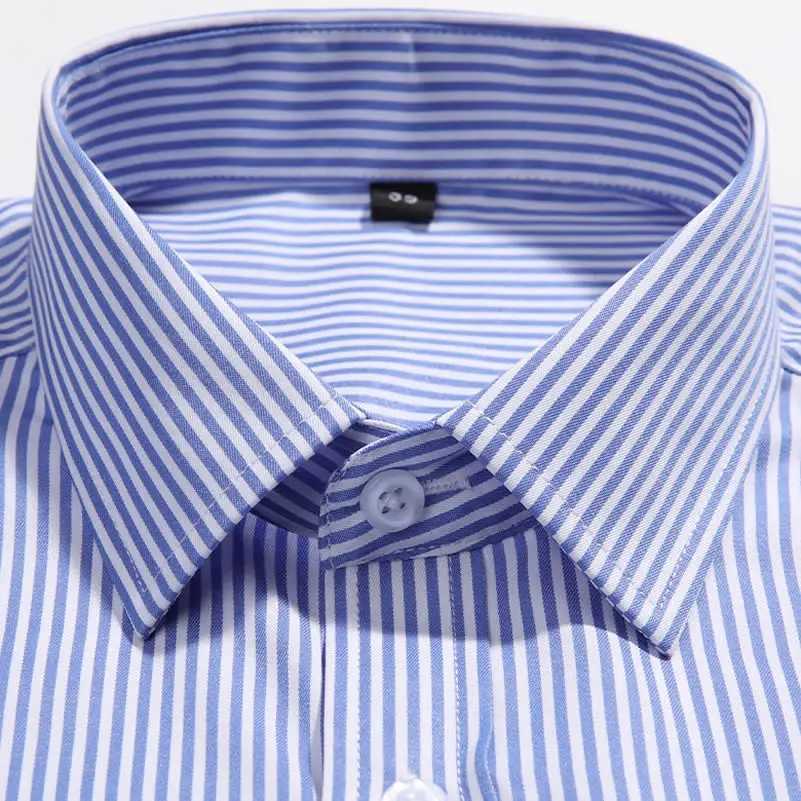 Mens long sleeved dress blue striped shirt business office work formal casual shirt single patch pocket standard fit W250312