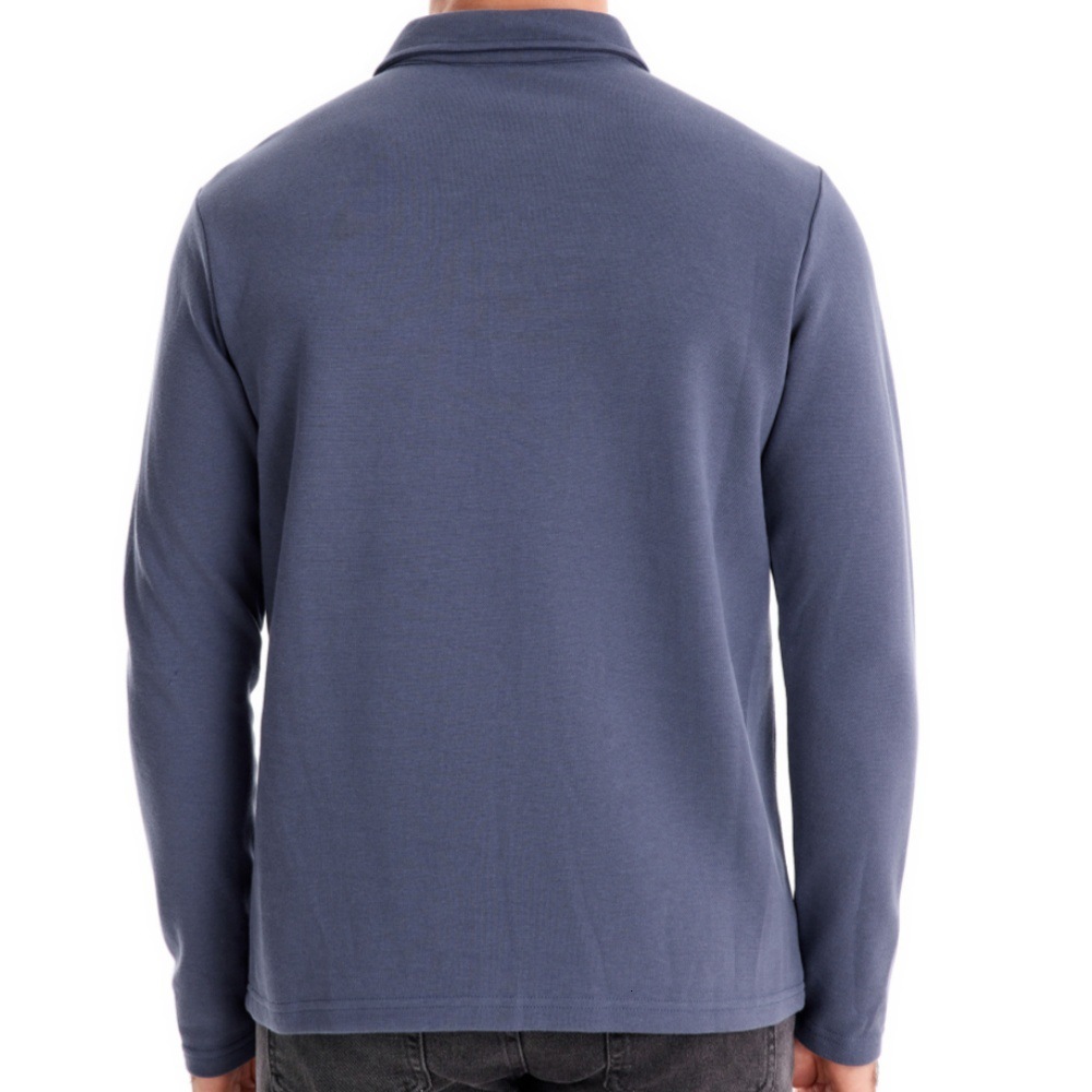 Autumn winter new men's washed long sleeved lapel t shirt solid color top trendy and versatile polo tracksuit