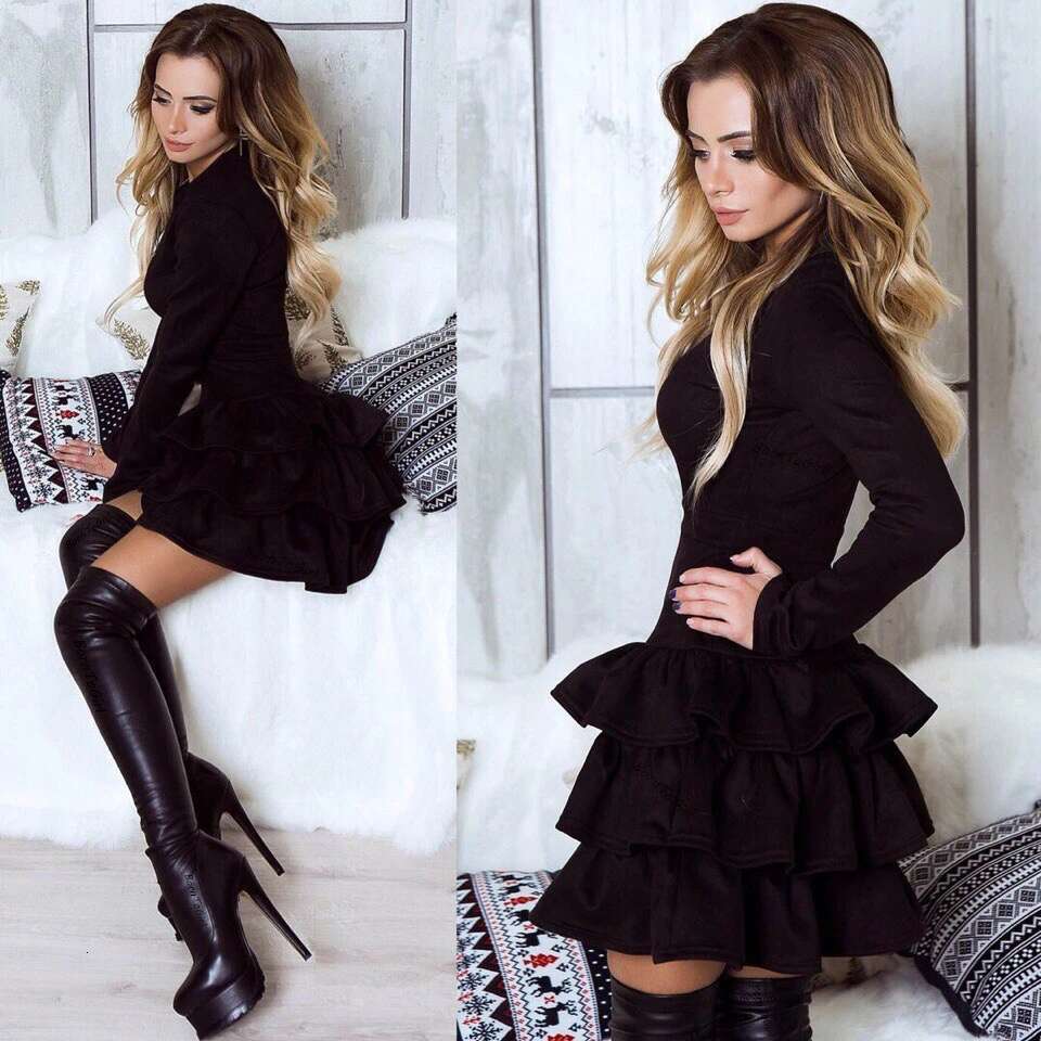 Sexy Slim High Waist Cake Dresses For Women Spring Autumn Winter Solid O-Neck Mini Suede Dress Female Party Short Gown Vestido
