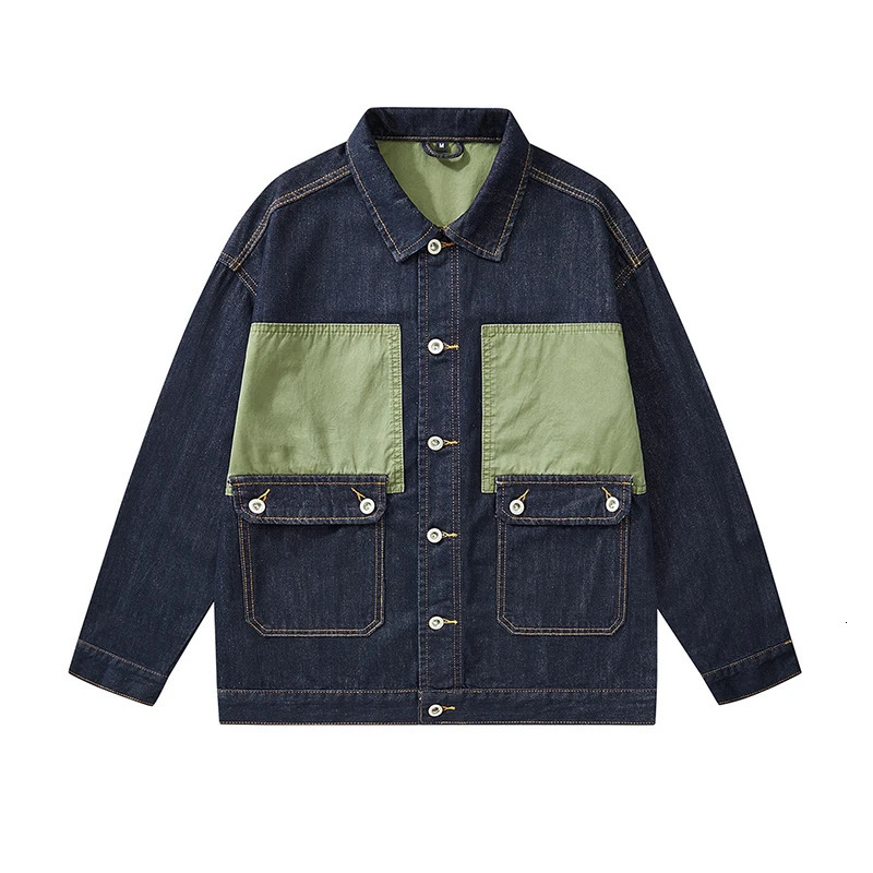 mens denim jacket fashion street washed printed and spliced casual workwear youth version top 250312