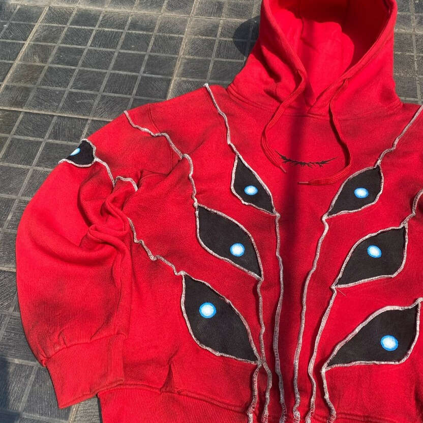 American cartoon eyes embroidered striped pullover for men and women y2k Harajuku loose high street hoodie jacket