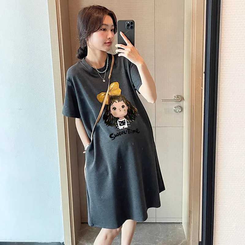 Maternity Summer Dress New Maternity Dress Fashionable Casual Sweet Age Reduction Loose Large Size Small T-Shirt SkirtT250311