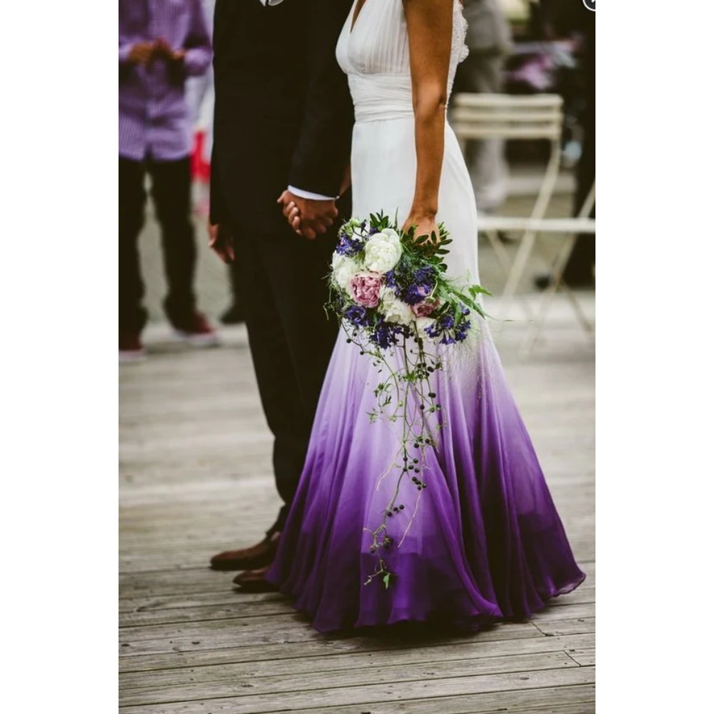 Gradient Purple And White Beach Wedding Dresses Open Back Sleeveless Long A-Line Bohemian Bridal Gown 2025 Colorful Country Chiffon Bride Dress Custom