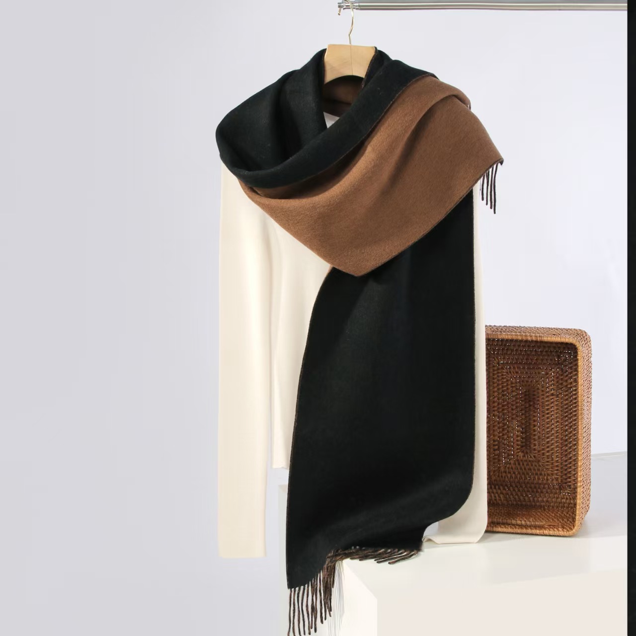 T269 new wool double-sided scarf women's Inner Mongolia pure color wool scarf men's versatile business scarf