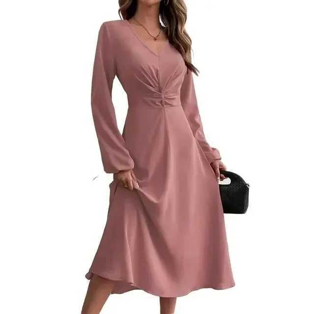 Maternity Dresses Dress Pregnant Women Autumn V-neck Solid Color Elegance Dress Antern Long-sleeve Hot Mammy Close-fitting SkirtT250311