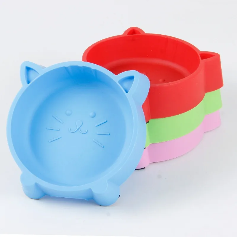 1pcs Pet Bowl Feeders Creative Non-Slip Portable Plastic Cute Cat Face Multipurpose Cat Bowl Dog Bowls Water Bowls Pet Supplies