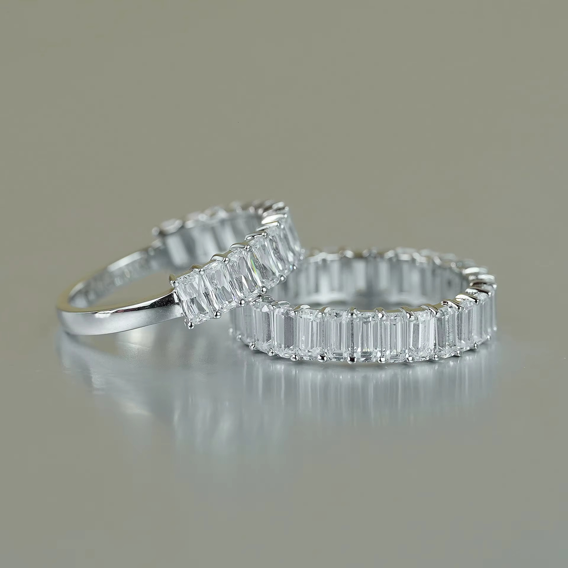 Valentines Day Gift Emerald Moissanite Eternity Ring Sterling Silver Gold Plated Full and Half Inlaid Moissanite Diamond Ring