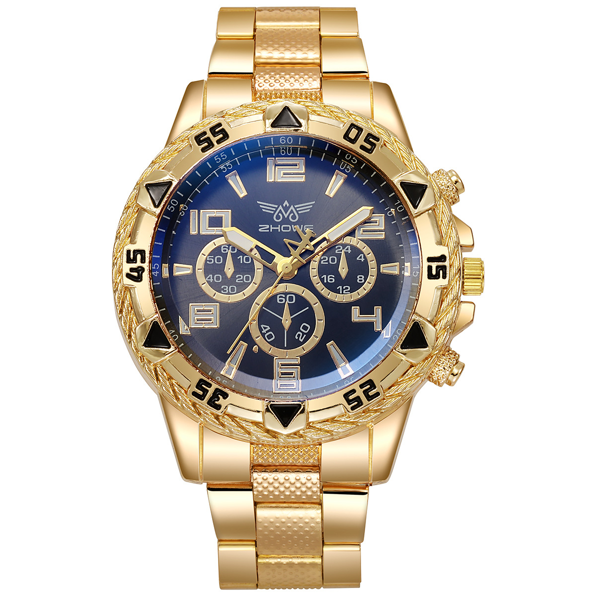 Mens Casual Steel Strip Watch with Fake Three Eye Design Stylish Alloy Fashion Watch for Everyday Wear