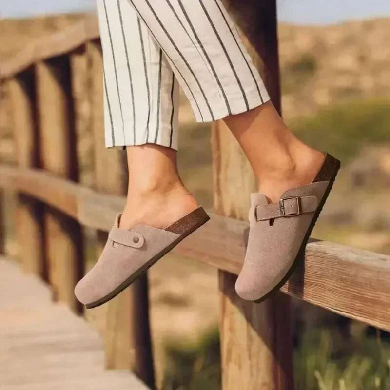 Shoes Closed Toe Slippers Cow Suede Leather Clogs Women's Sandals Retro Fashion Garden Mule Clog Slide New