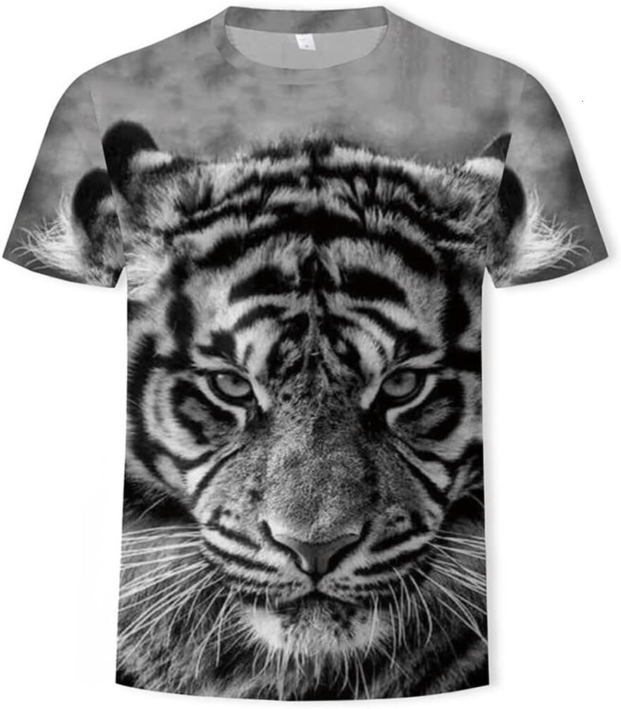 Mens T shirt Men's 3D Digital Printing Tiger Head Pattern T-Shirt, Men's Summer Casual Tattoo Tiger Head Short Sleeve tee Casual tops summer