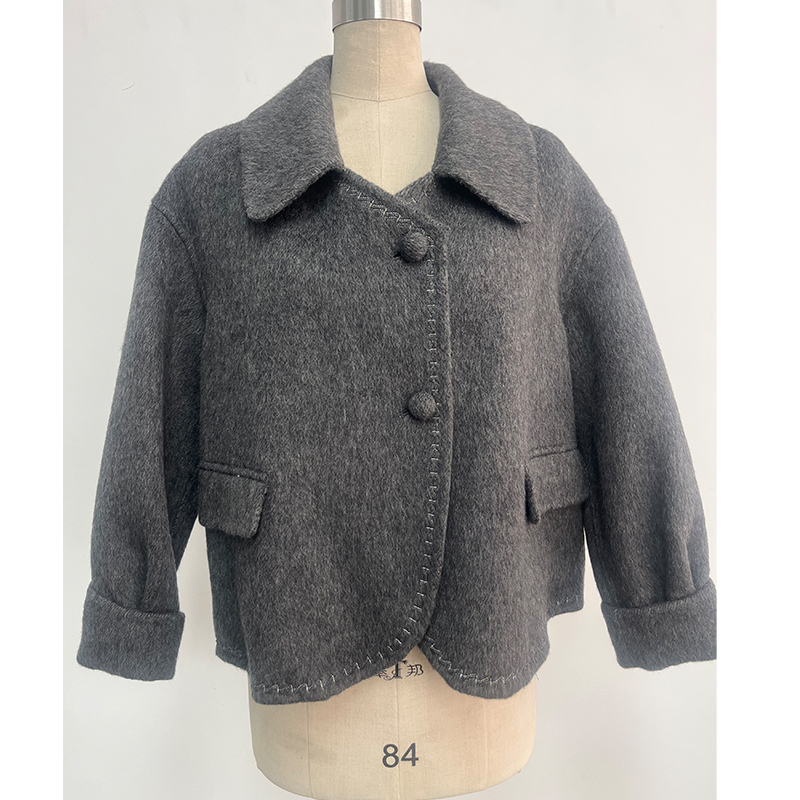 Vintage Style Women's Wool Overshirt - Elegant Two-Tone Long Sleeve Top