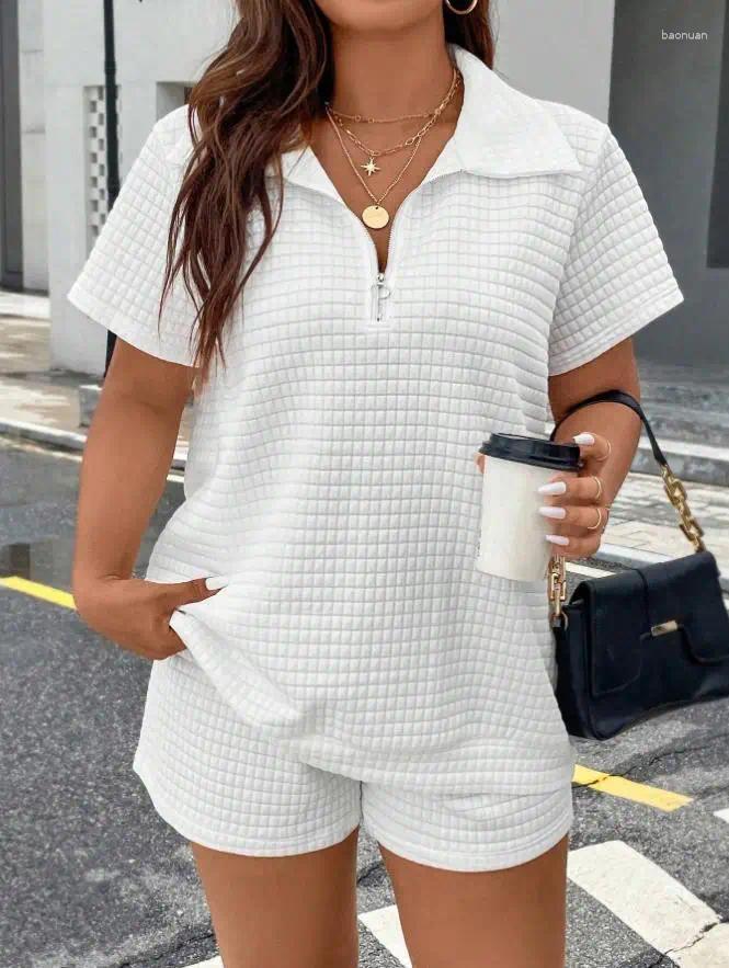 Womens Tracksuits Women Summer White Short Sleeve 2-piece Set Fashion Zippered T-shirt Top Shorts Casual Home Two Piece Woman Sports Suit