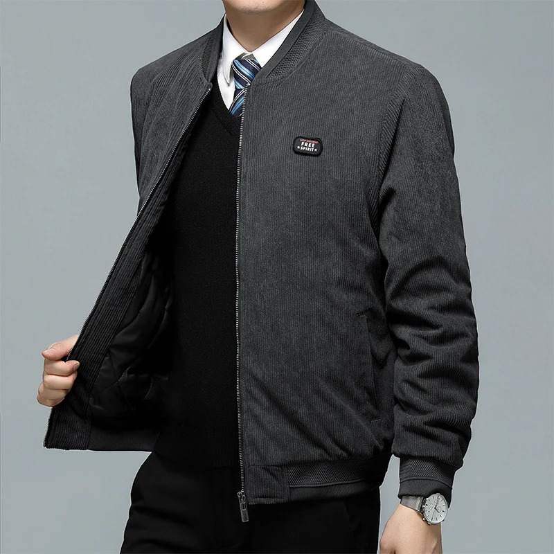 Winter bomber jacket mens casual zipper streetwear motorcycle Corduroy windproof multi pocket cotton Parkas 250312