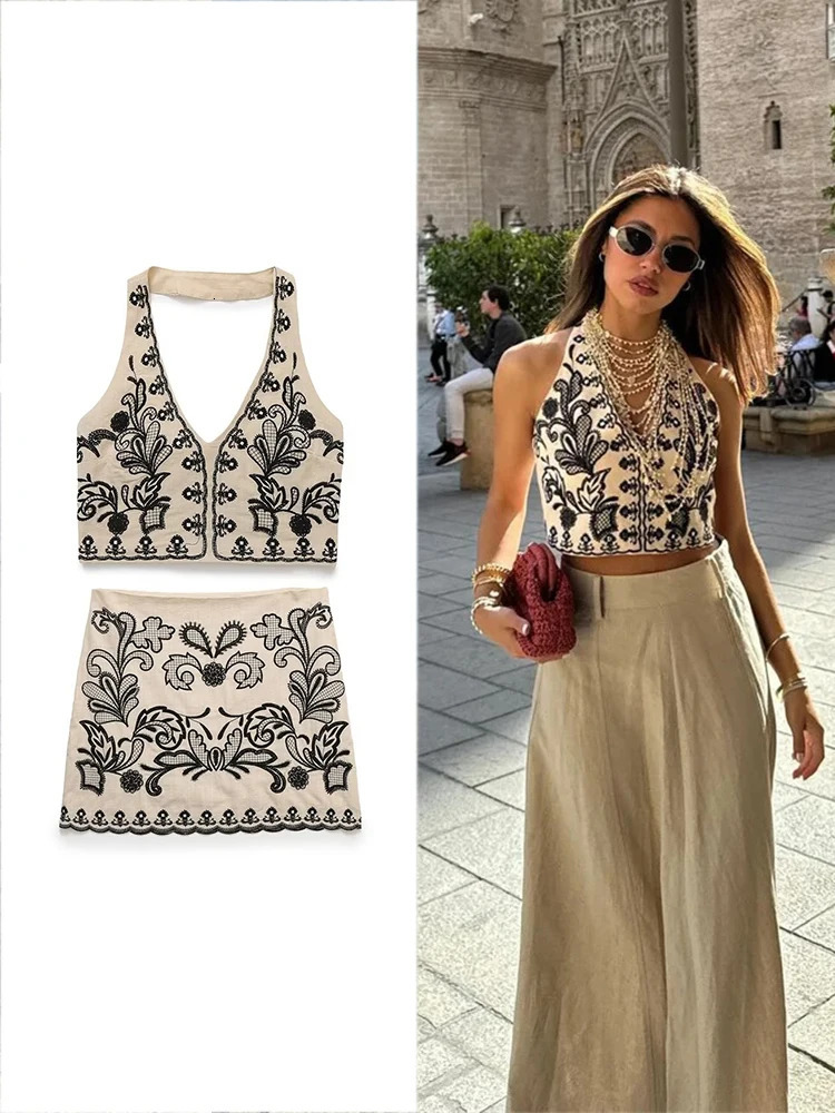 ZABA Womens Summer Beach ed Collar Pendant Sleeveless Vneck Backless Tank Top High Waist Mini Fur Set Two Piece 250312