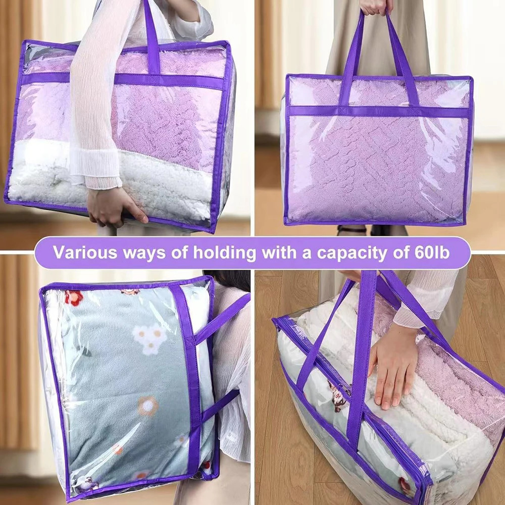 Transparent Storage Bag Thickened Pvc Portable Folding Toy Clothing Storage Bag Waterproof Dustproof Pillow Quilt Storage Bags 250305