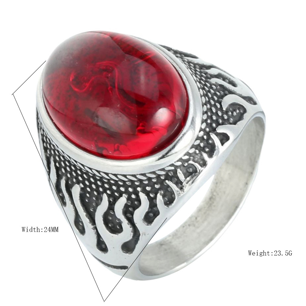 Hip Hop Vintage Big Stone Inlay Casting Ring Stainless Steel Gold Plated Mens Jewelry