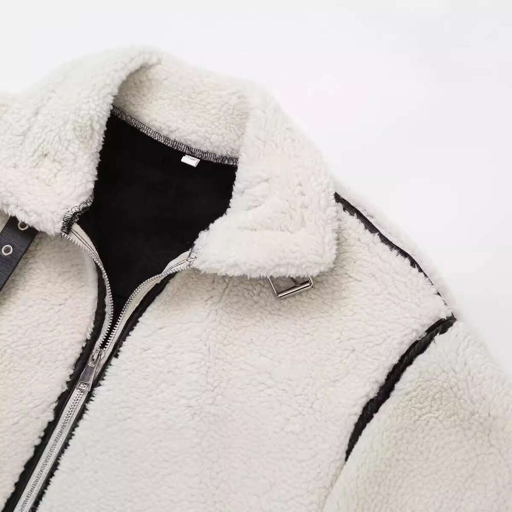 2023 Autumn New Y2k Women's Spliced Lamb Wool One-Piece Jacket, Niche Design Style Jacket