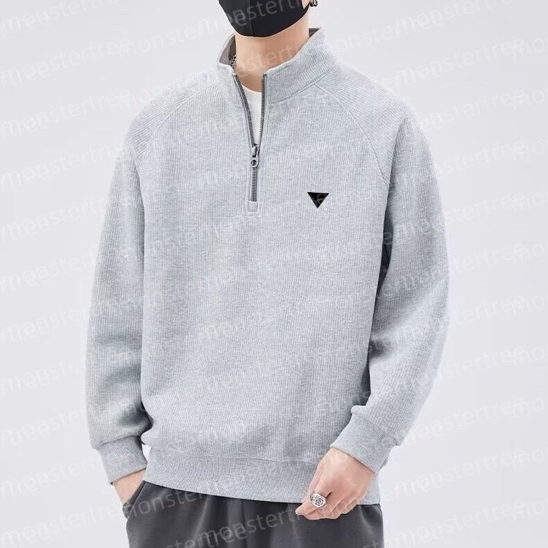 Designer Half Zipper New Hoodie Thickened Stand Collar Solid Color Hoodie Men's Autumn and Winter Corduroy Simple and Versatile Loose Velvet Inner Top