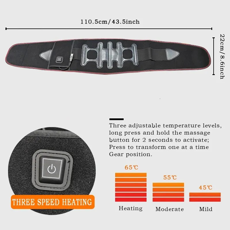 Back Heat Support Belt Heating Waist Brace With Adjustable Temperature Heated Back Belt Abdomen Warmer Lumbar Support 3rd Gear 250311