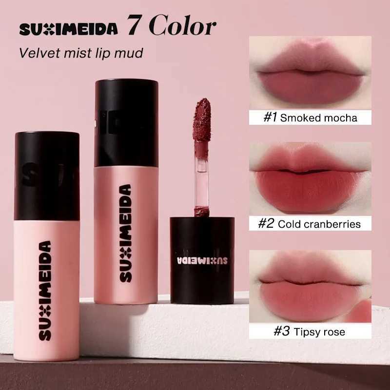 Smoking dark red lips matte velvet mouse gray purple lipstick waterproof durable stick free cup pink lip color Korean cosmetics W250312