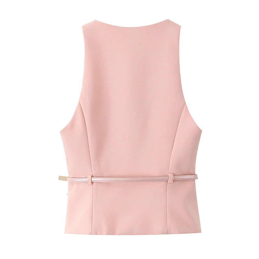 UNIZERA Summer Product Fashion Casual Womens Wear Solid Color Simple Matching Belt Vest Top Set 250311