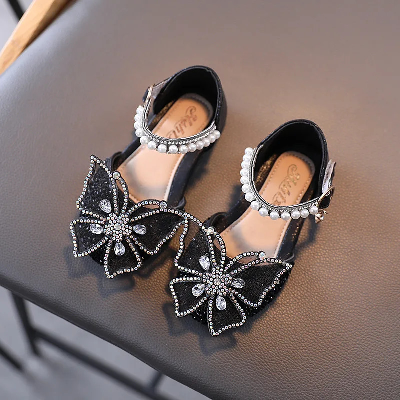 Summer Girls Sandals Fashion Sequins Rhinestone Bow Girls Princess Shoes Baby Girl Shoes Flat Heel Sandals Size 21-35 250311