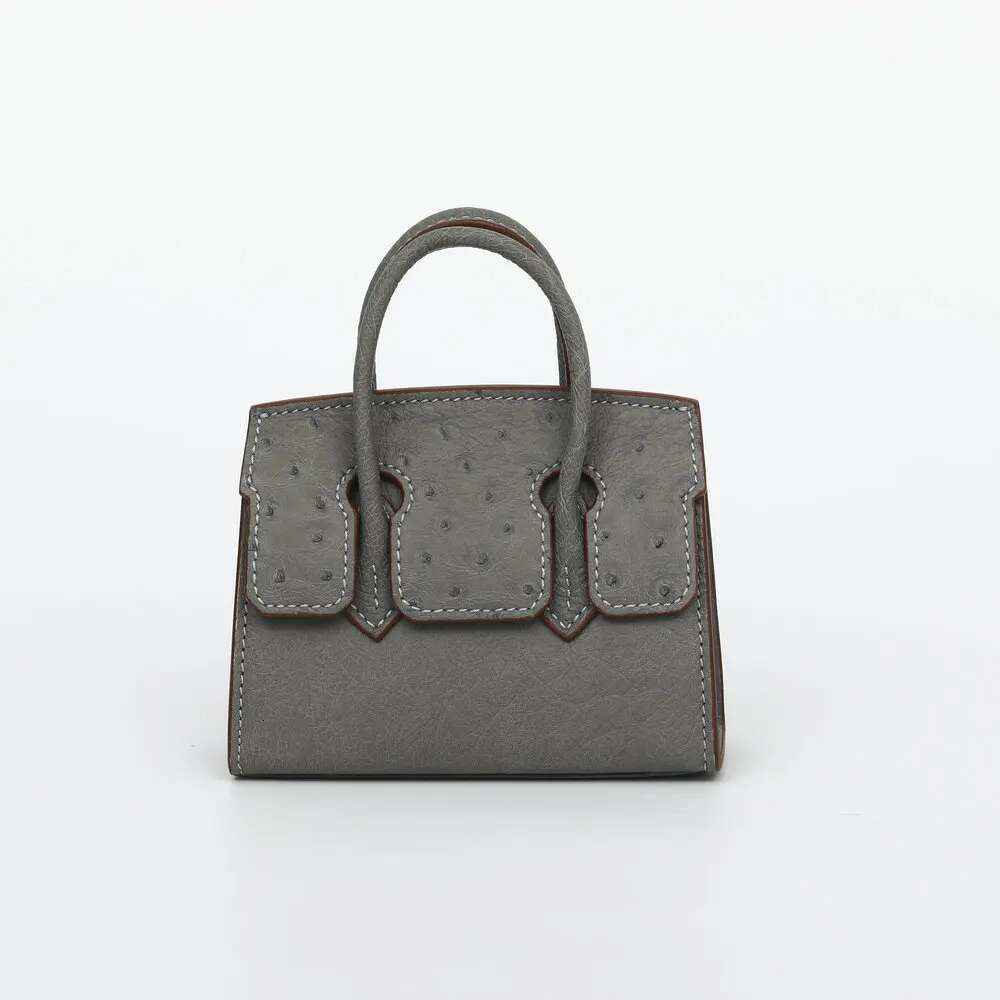 2024 New Ostrich Women Genuine Leather Small Lady Handbag Fashion Cute Mini Lipstick Chain Shoulder Bag 45