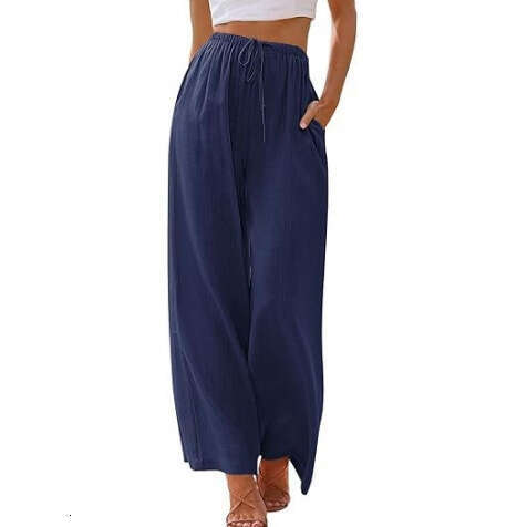 2025 European and American plus size en loose pocket drawstring wide leg pants women's new casual versatile fashion clothing