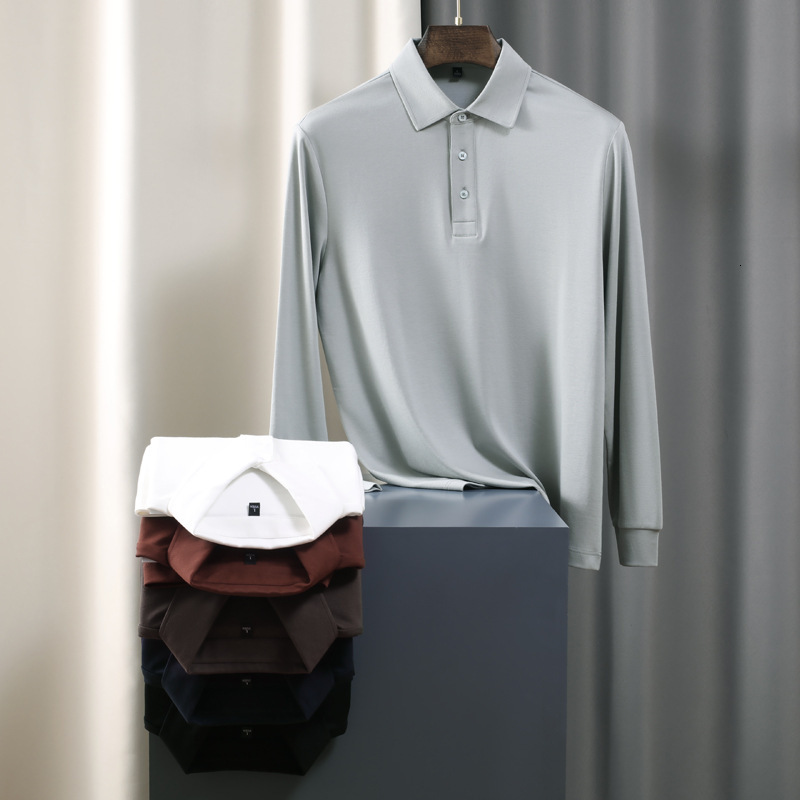 Long sleeved polo shirt, men's business casual lapel T-shirt, high-end feeling, autumn winter new item, solid color, versatile and trendy tracksu