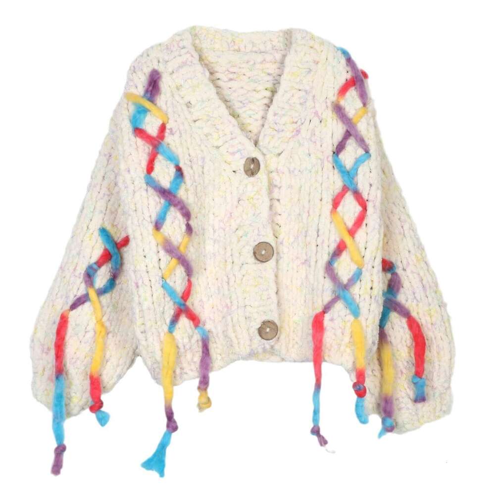 Sweater Jacket Women's Colorful Hand Hook Loose Fashion Temperament Autumn And Winter New Item Stick Needle Sweater Cardigan Thick