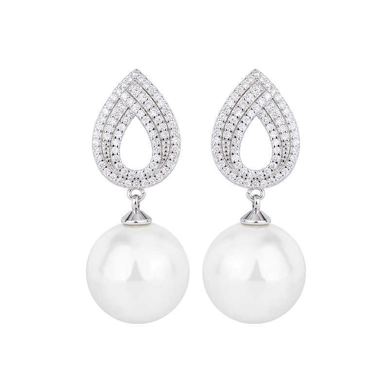 Zhuang Shengsheng copper bottom gold-plated inlaid mother of pearl Korean version fashionable and simple pearl set 14mm W250312