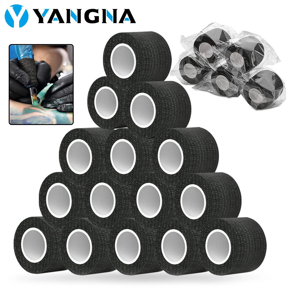 48/24/12/6/3/2pcs Black Tattoo Grip Tape Self-adhesive Elastic Wraps Waterproof Bandage Finger Protection Tattoo Accessories 250306