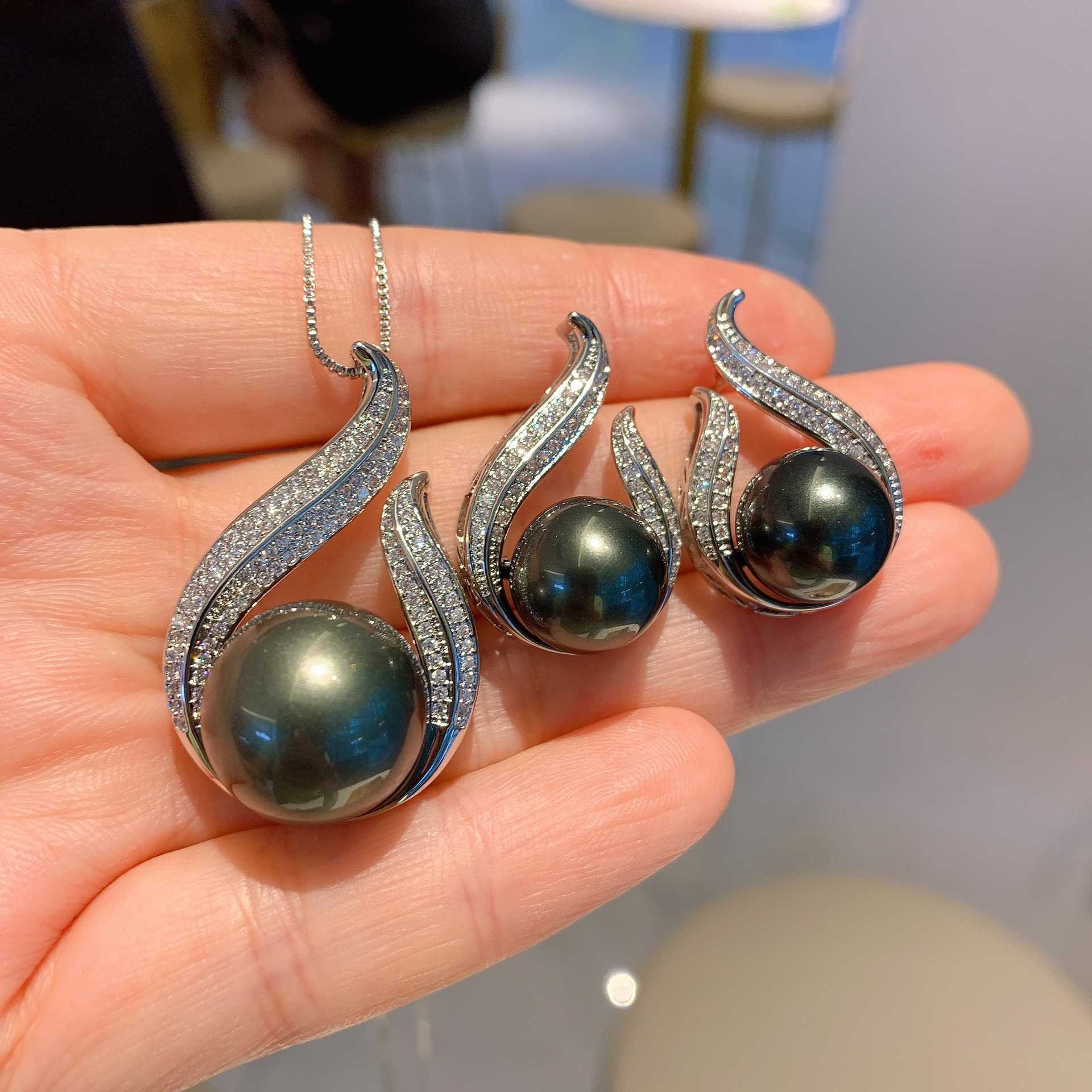 Tiktok Dadi River Fritillary Bead Necklace Earrings Jewelry Two Pieces Set Wedding Dinner Party Jewelry W250312