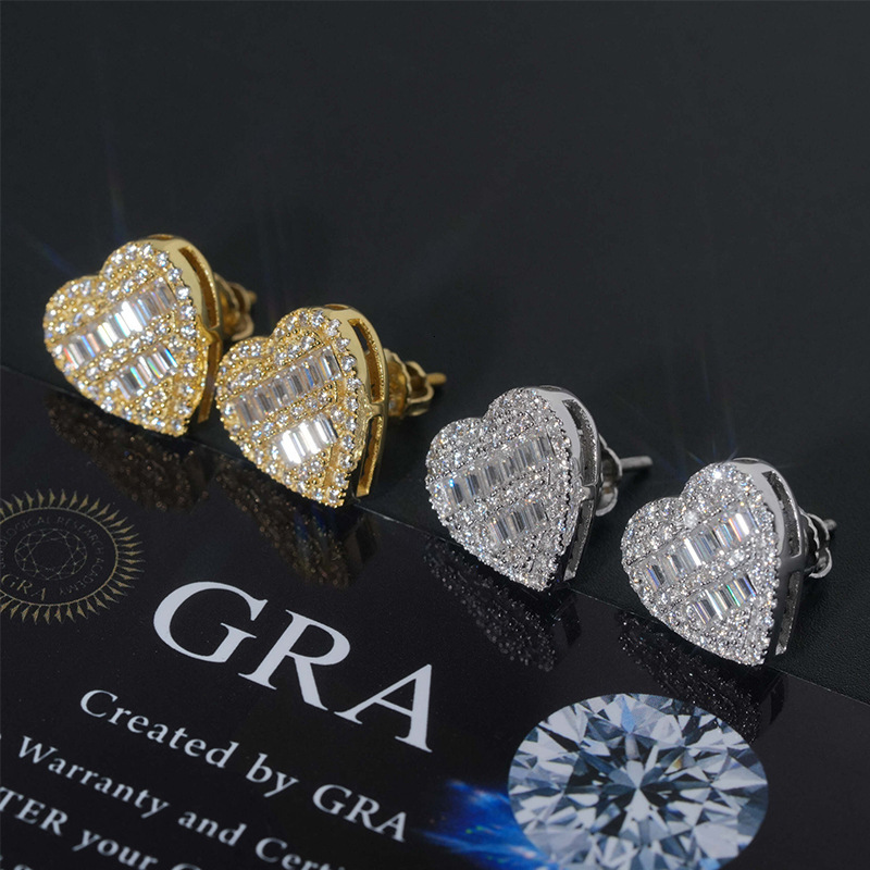 12.9mm S925 Silver Moissanite Love Heart Earrings Iced Out For Men Women Hip Hop Jewelry Pass Diamonds Tester With GRA