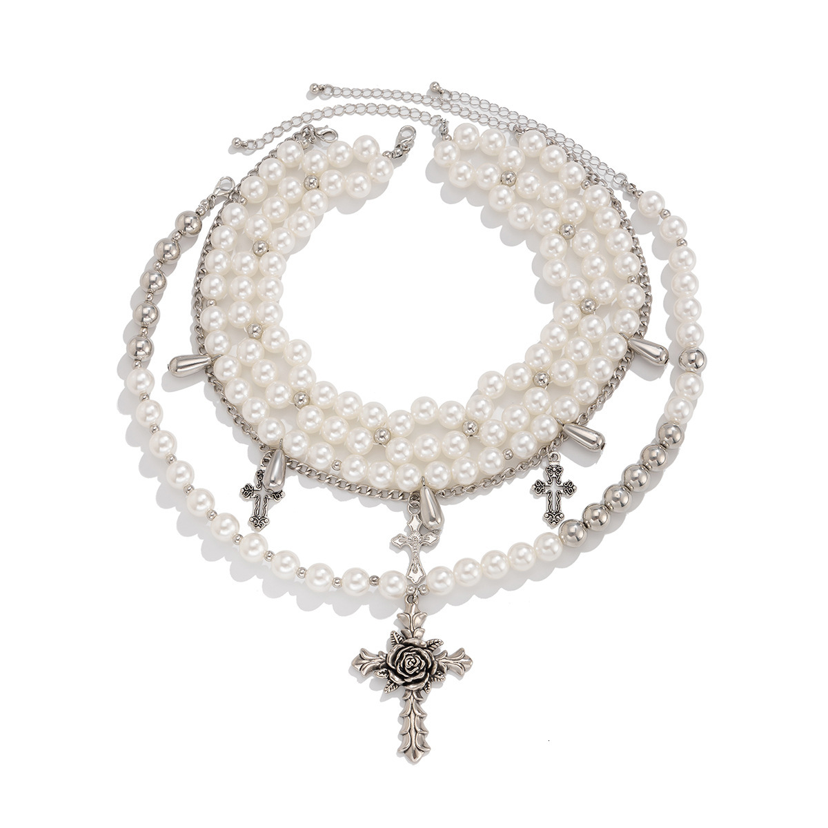 Vintage Baroque Collarbone Chain Irregular Cross Pearl Bead Necklace Jewelry for Women