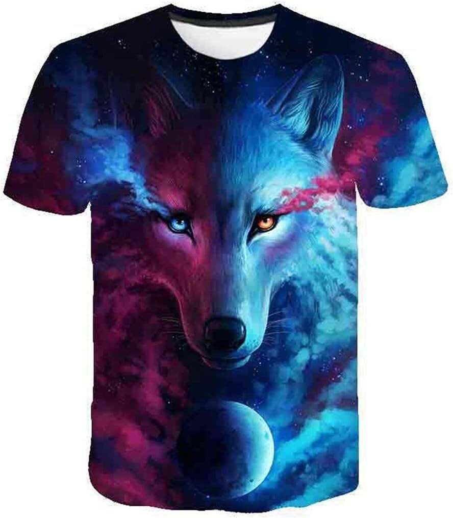 Mens T shirt Vikings 3D Digital Print Wolf Head Moon Pattern T-Shirt, Men's Summer Casual Tattoo Short Sleeve tee Casual tops summer clothes cool